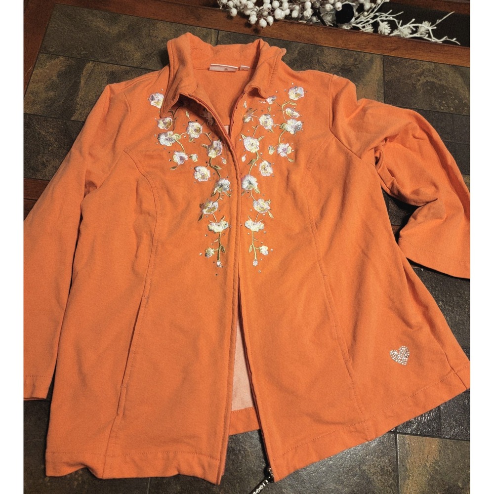 Dream Jeannes by‎ Quacker Factory Embroidered Rhinestone Zip-up Jacket  M - Picture 5 of 9